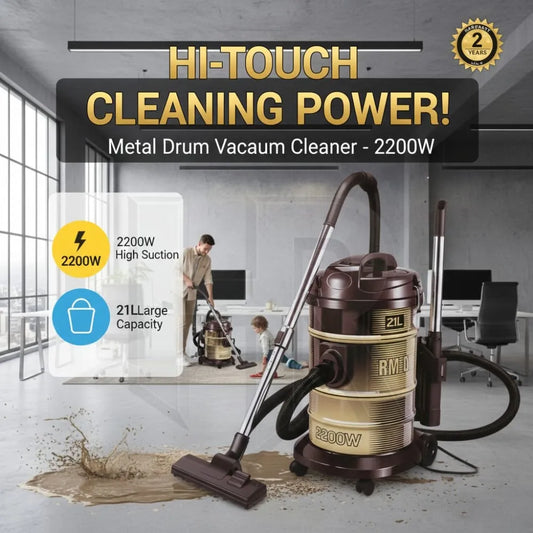 Hi-Touch Drum Vacuum Cleaner – 21L Heavy Duty Vacuum Cleaner | Large Capacity Wet & Dry Vacuum Cleaner