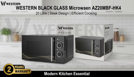 Western Premium Black Glass Microwave Oven HK4 – 20L Microwave Oven | 700W Power | 5 Power Levels | 2-Year Warranty