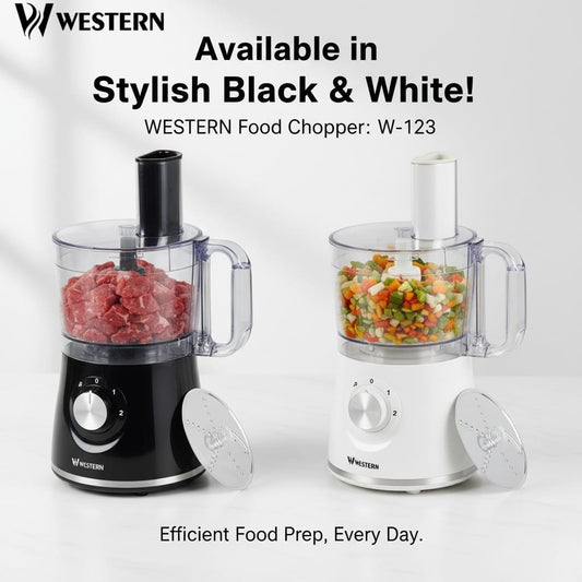 Western Food Processor W-123 – Large Capacity Bowl Chopper with 2 Speed + Pulse Control | 2-Year Warranty