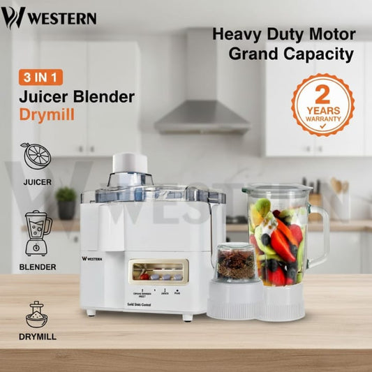 Western 3-in-1 Juicer Blender Dry Mill W-707 – Juicer Blender Machine | Heavy Duty Motor | Blender & Grinder