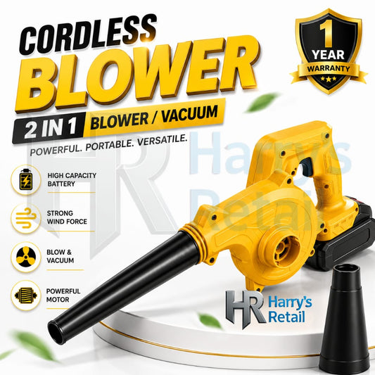 Cordless 2-in-1 Blower & Vacuum – Rechargeable Portable Air Blower | Powerful Dust Cleaner & Vacuum Machine | Handheld Cordless Blower for Car, Computer, Home, Garden & Workshop Cleaning