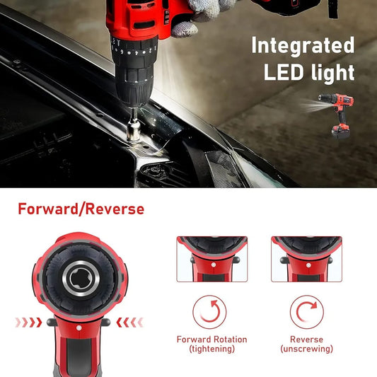 Rechargeable Drill Machine – 48VF Cordless Screwdriver Set with Dual Batteries & LED Light