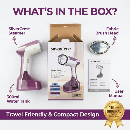 Silver Crest Garment Steamer – 1600W Powerful Clothes Steamer | Fast Heat-Up Wrinkle Remover | 300ml Water Tank