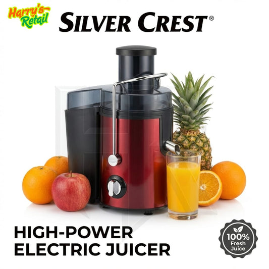Silver Crest Electric Juicer Machine | Cold Press Juice Extractor | 65mm Wide Mouth | 1200ml Pulp Container | 500ml Juice Cup