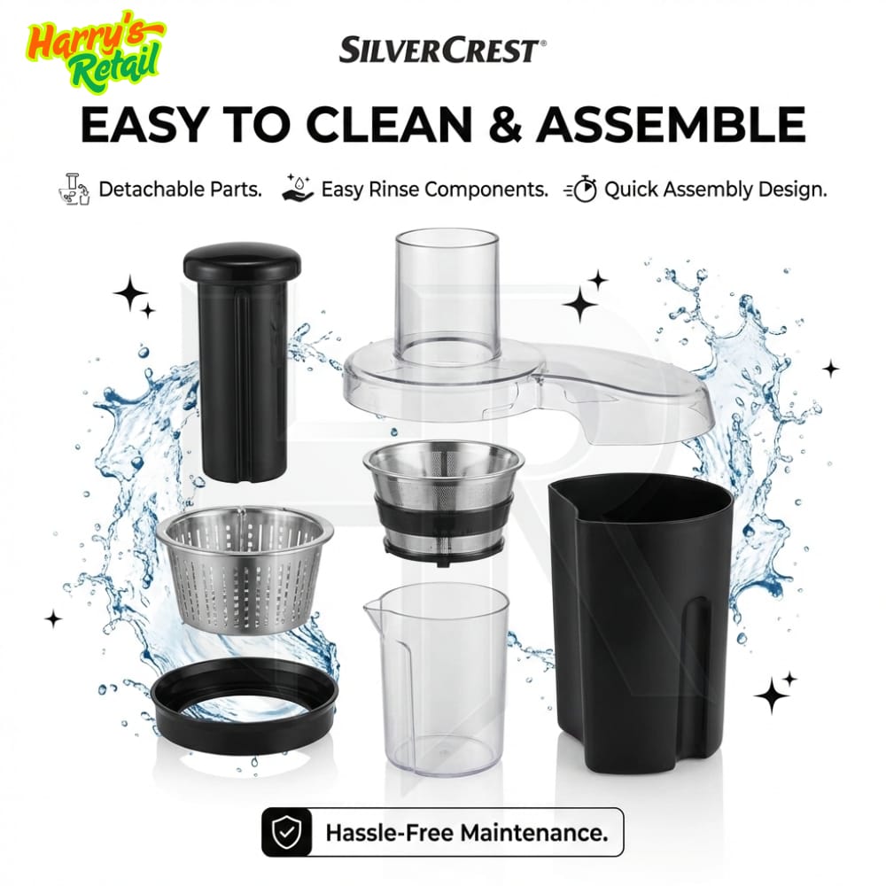 Silver Crest Electric Juicer Machine | Cold Press Juice Extractor | 65mm Wide Mouth | 1200ml Pulp Container | 500ml Juice Cup