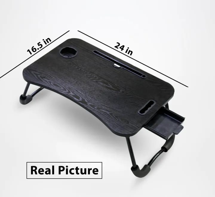 Wooden Laptop Table – Portable Foldable Bed Table for Laptop, Study & Gaming | Multi-Purpose Desk with Tablet & Cup Holder