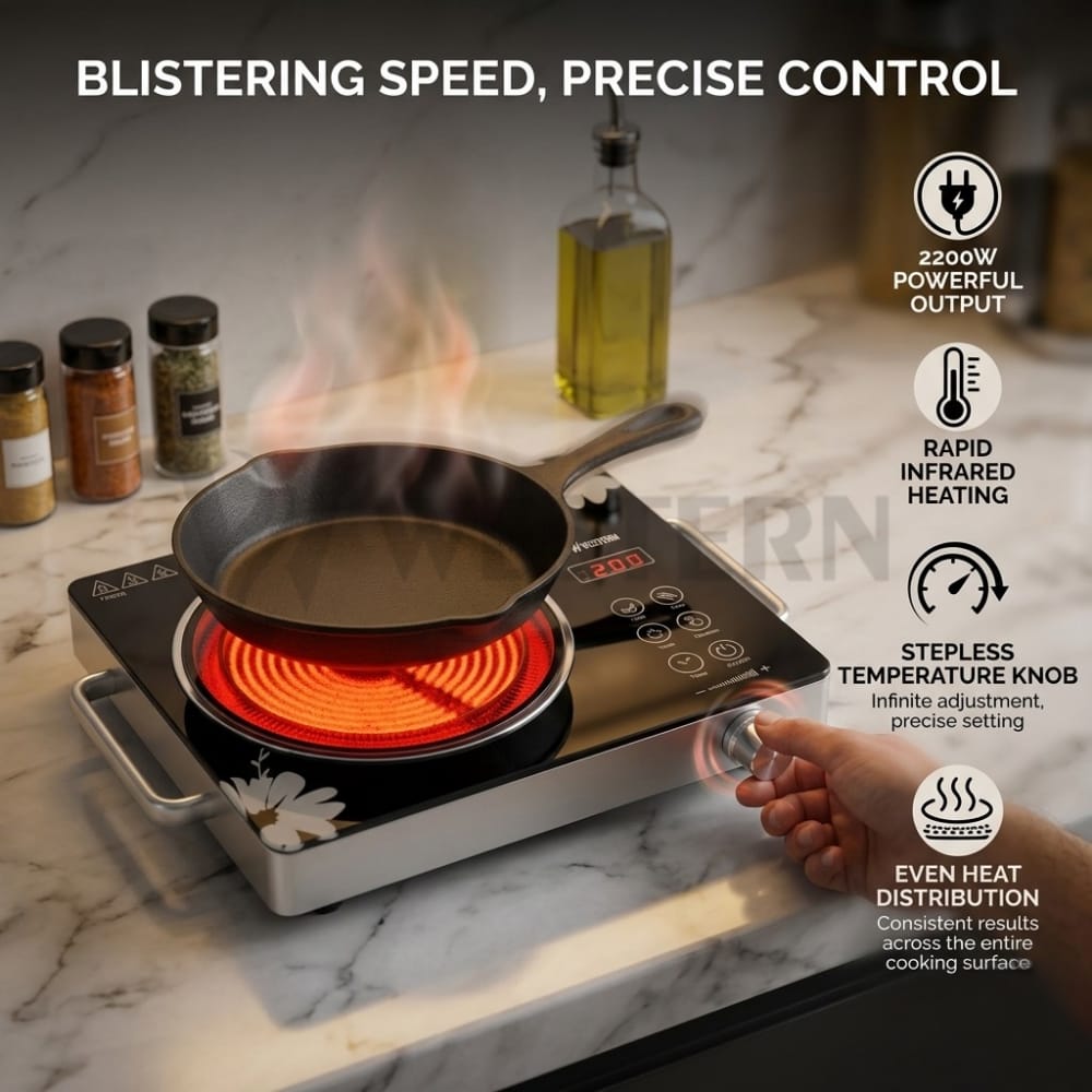 Western Infrared Induction Cooker 2200W – Touch Control Electric Stove | Portable Ceramic Cooktop | 2 Years Warranty