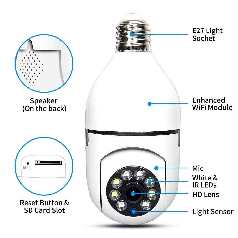 E27 WiFi Smart Camera – Bulb Socket Security Camera | 360° CCTV Camera with Mobile App Control