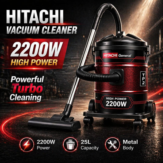 Hitachi Vacuum Cleaner 25L ā 2200W High Power Drum Vacuum | Large Capacity Cleaner with Wheels
