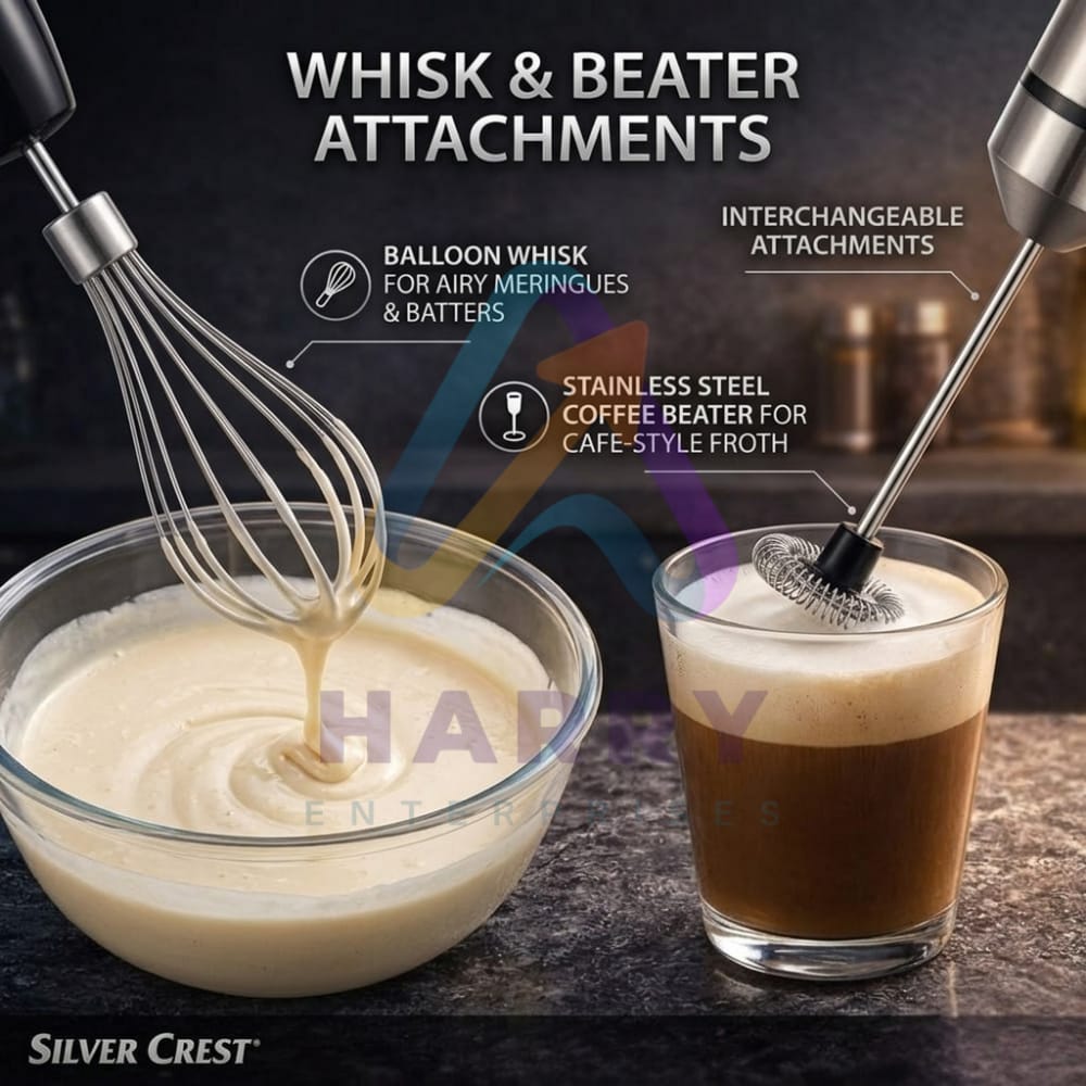 Silver Crest SC-2025 5 in 1 Hand Blender – 500W Powerful Stick Blender | 4 Speed Control | Chopper, Whisk, Frother & Beaker