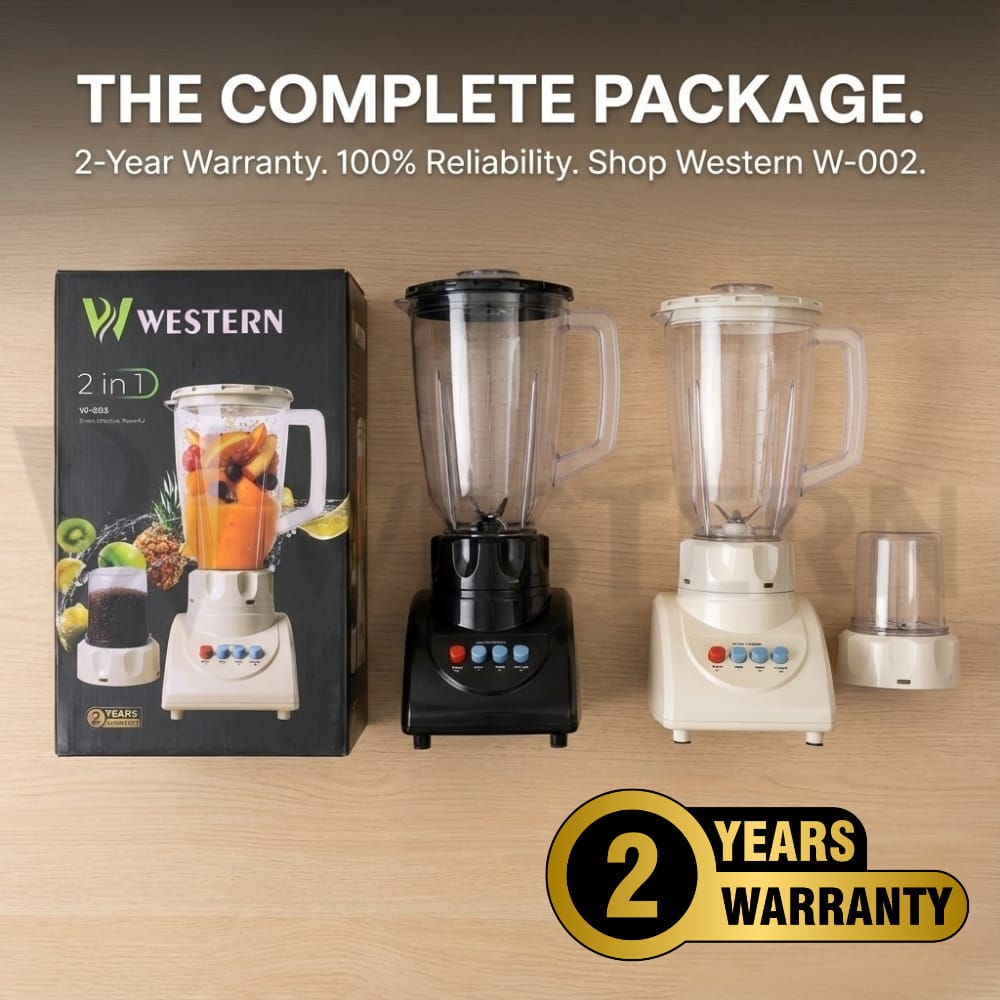 Western W-002 2-in-1 Blender & Grinder – 1.5L Large Capacity | Heavy-Duty 2-Speed Motor| 2-Year Warranty
