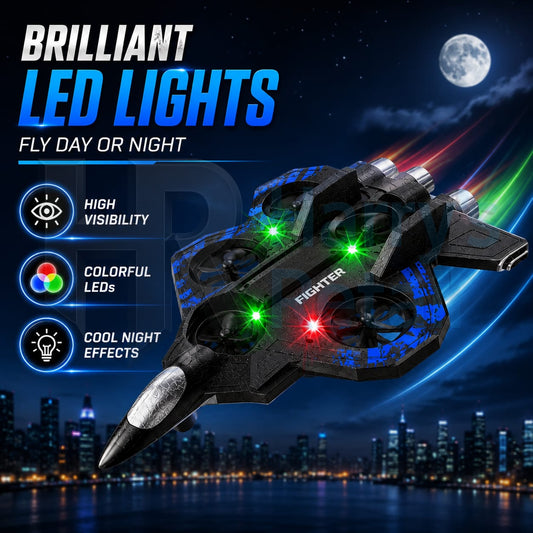 Starfighter RC Drone Plane with LED Lights & 2.4GHz Remote Control | Rechargeable Flying Toy for Kids
