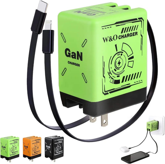 2-in-1 120W Fast Charger – Retractable Fast Charging Adapter | Foldable Wall Charger with Scalable Retractable Cable