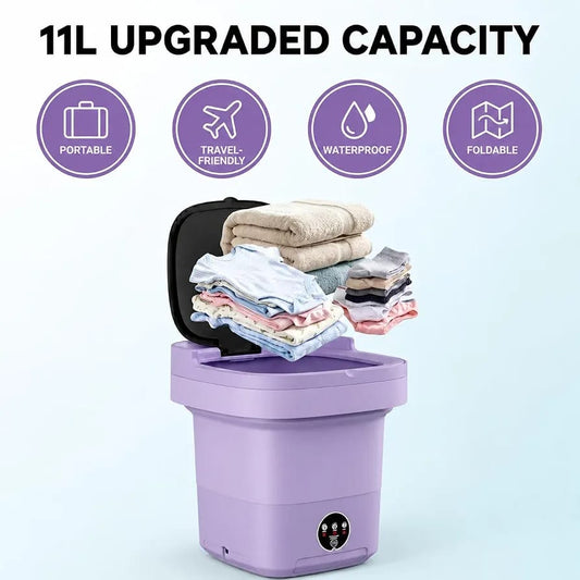 Portable Folding Mini Washing Machine – 11L Electric Foldable Washing Machine | Compact Laundry Washer for Baby Clothes, Underwear & Delicates