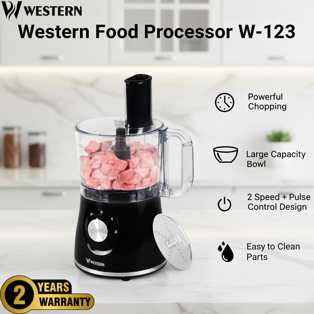 Western Food Processor W-123 – Large Capacity Bowl Chopper with 2 Speed + Pulse Control | 2-Year Warranty