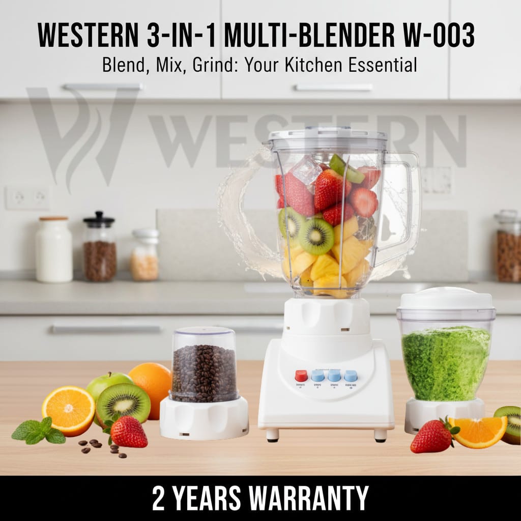 Western 3-in-1 Multi-Blender W-003 – Juicer Blender Machine | 1.5L Jar | Coffee & Spice Grinder