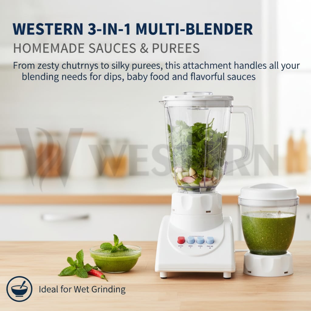 Western 3-in-1 Multi-Blender W-003 – Juicer Blender Machine | 1.5L Jar | Coffee & Spice Grinder