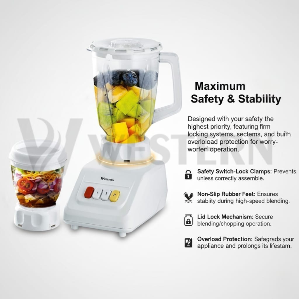 Western 3-in-1 Blender Grinder Chopper W-036 – 350W Electric Juicer Blender | Mini Chopper & Dry Mill Grinder