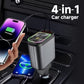 4-in-1 Retractable Car Charger – Fast Charging Car Adapter | Built-in Type-C & iPhone Cables