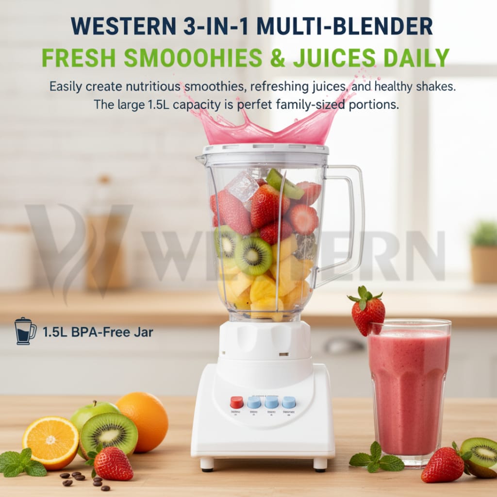 Western 3-in-1 Multi-Blender W-003 – Juicer Blender Machine | 1.5L Jar | Coffee & Spice Grinder