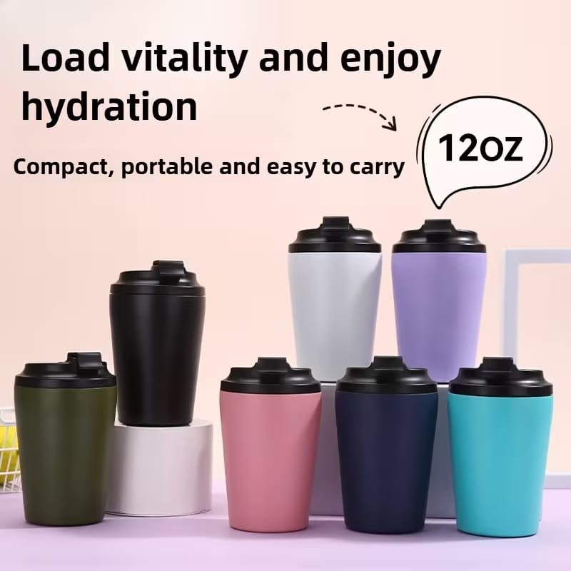 12oz Coffee Mug – 350ml Stainless Steel Coffee Tumbler | Vacuum Insulated Travel Mug with Lid