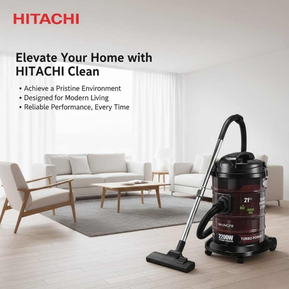 Hitachi Vacuum Cleaner 21L – 2200W High Power Drum Vacuum | Turbo Power with Blower Function | Large Capacity Heavy Duty Cleaner for Home & Office Use