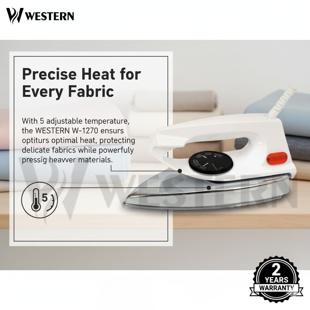 Western Automatic Dry Iron W-1270 – Non-Stick Soleplate | Lightweight & Energy Efficient