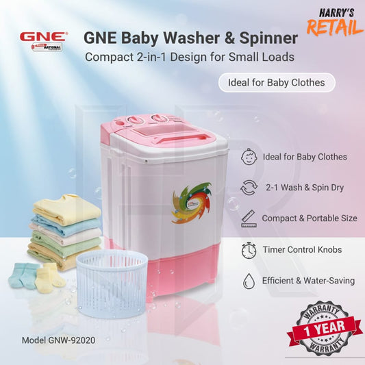 GNE Baby Washer & Spinner GNW-92020 – 2-in-1 Mini Portable Washing Machine | Compact Baby Clothes Washer & Spin Dryer