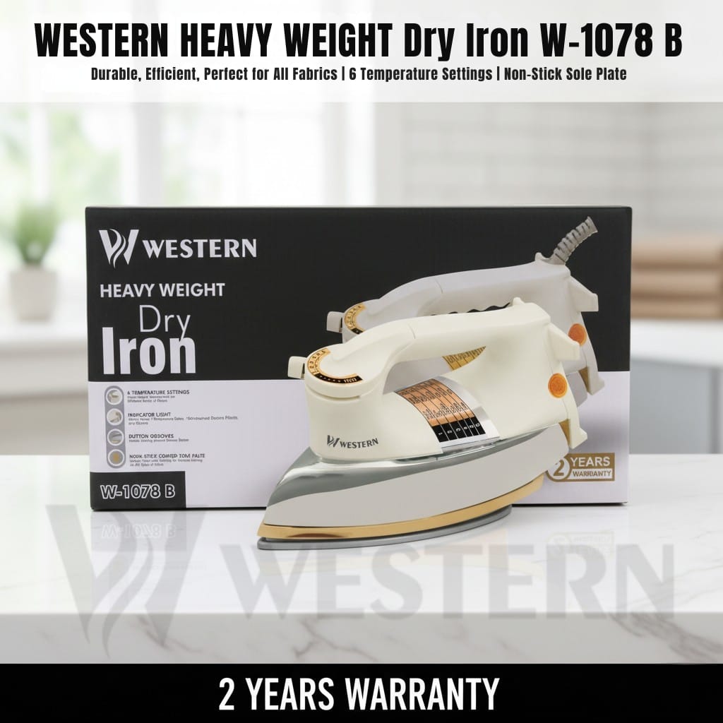 Western Heavy Weight Dry Iron 1078-B –  Adjustable Temperature Control| Non-Stick Soleplate