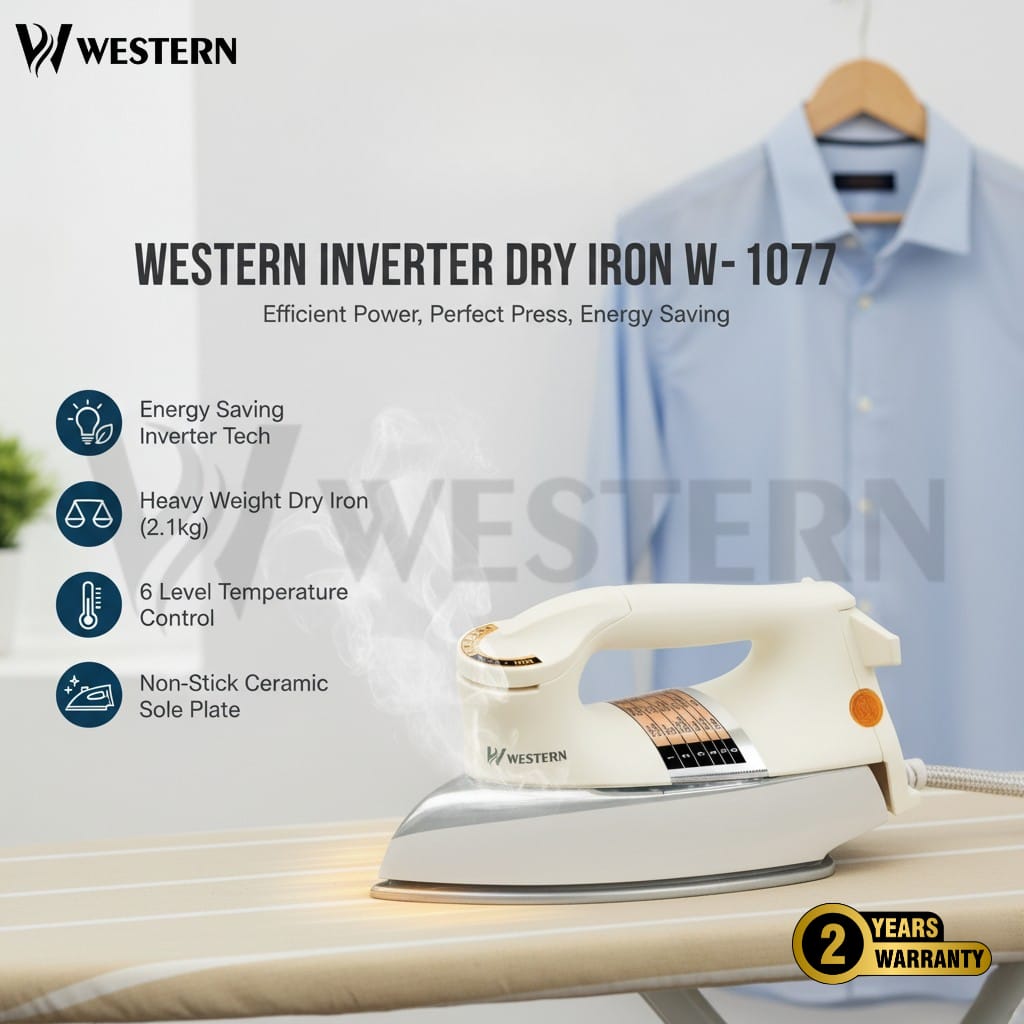Western Inverter Dry Iron 1077 | Lightweight Electric Iron for Home Use