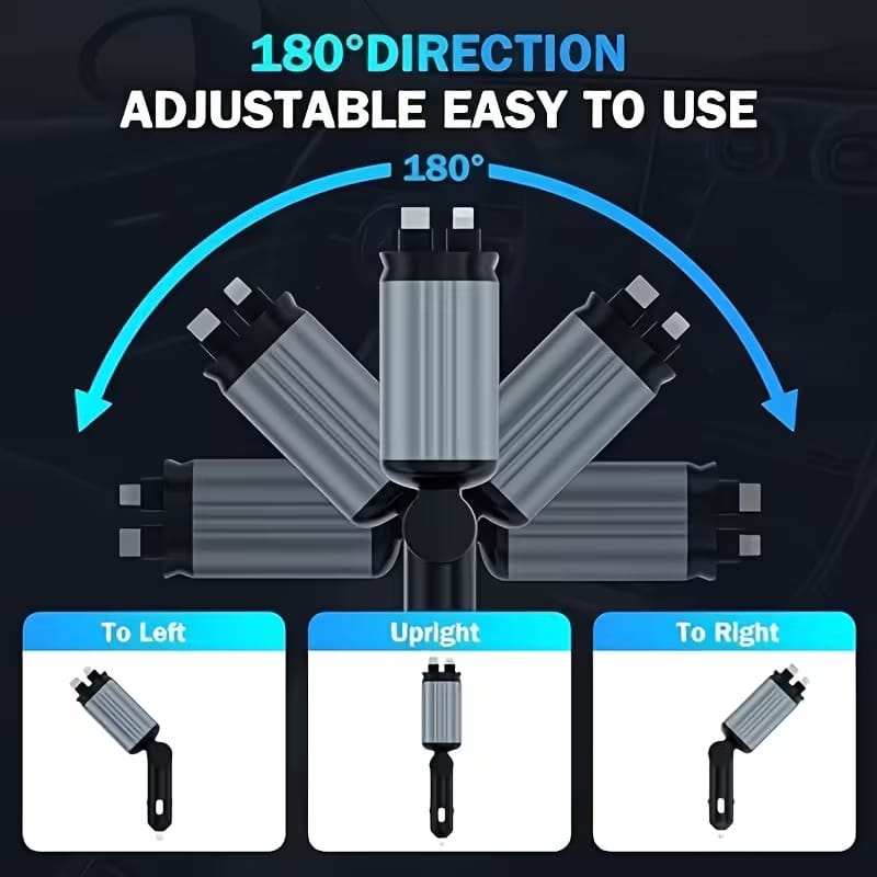 4-in-1 Retractable Car Charger – Fast Charging Car Adapter | Built-in Type-C & iPhone Cables