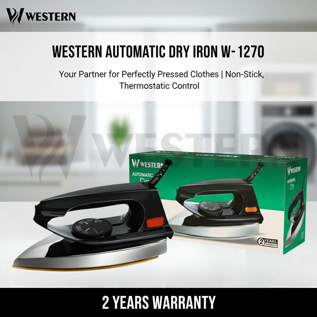 Western Automatic Dry Iron W-1270 – Non-Stick Soleplate | Lightweight & Energy Efficient