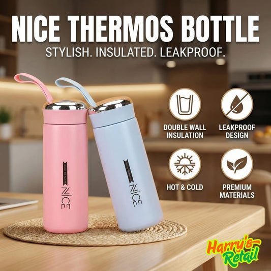 400ml Vacuum Flask Water Bottle – Stainless Steel Insulated Thermos | Leakproof Travel Mug with Strap | Hot & Cold Bottle for Men, Women & Kids
