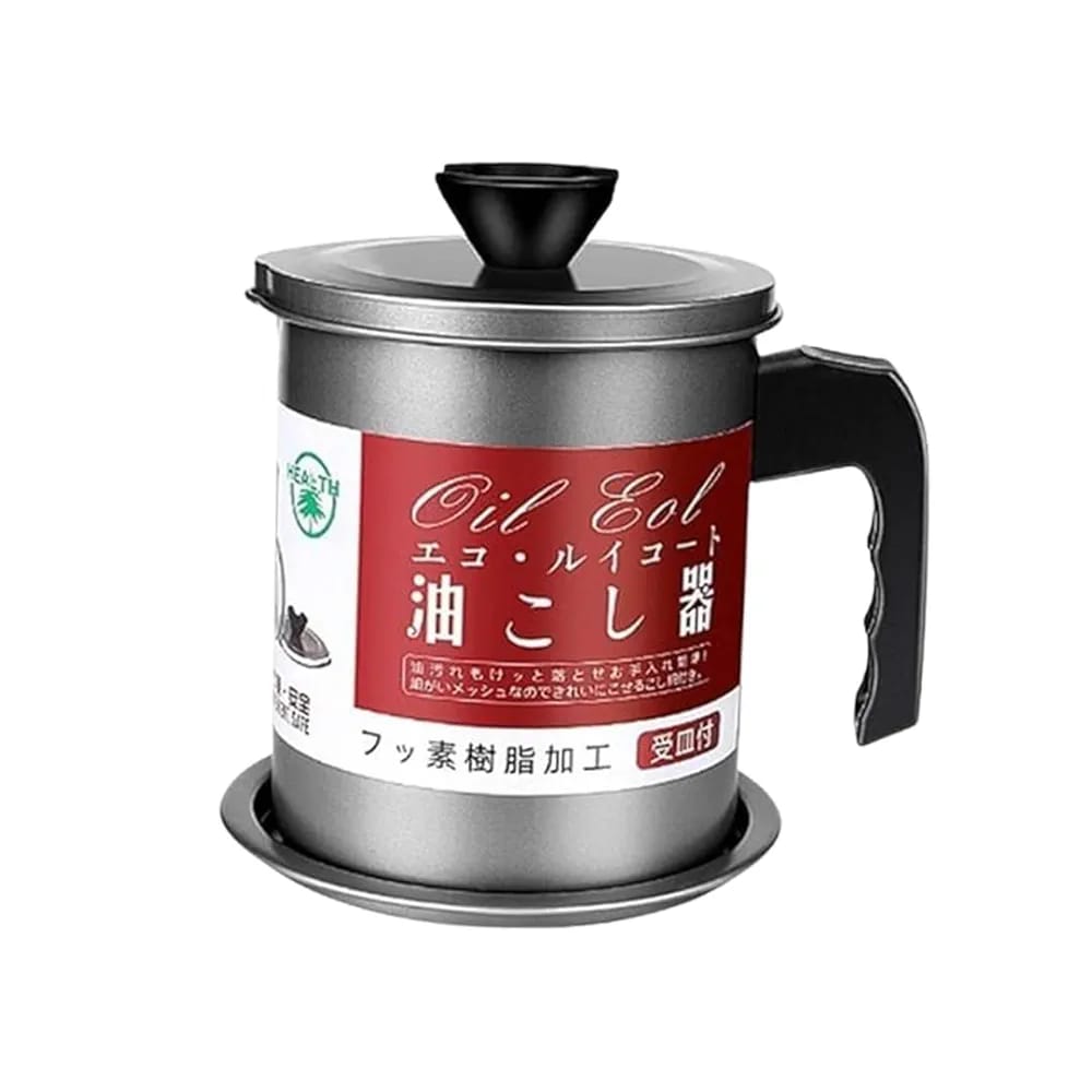 Oil Filter Pot – 1.4L Stainless Steel Grease Container with Fine Mesh Strainer | Oil Storage Can with Lid & Handle