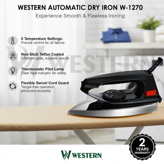 Western Automatic Dry Iron W-1270 – Non-Stick Soleplate | Lightweight & Energy Efficient