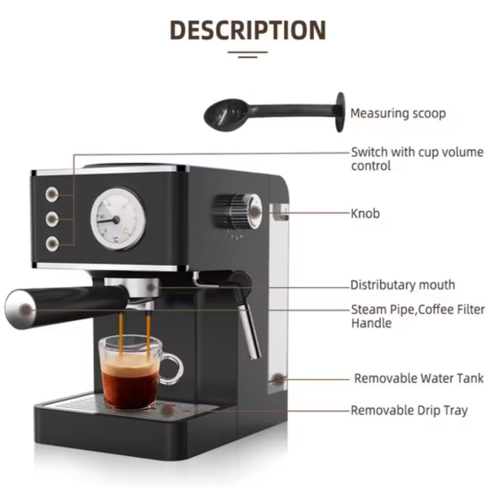 NOVA Professional Espresso Coffee Machine – 20 Bar, 2220W | Espresso Maker with Milk Frother | Cappuccino & Latte Coffee Machine for Home & Office