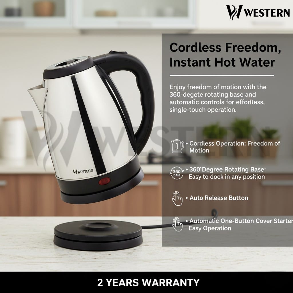 Western Deluxe Electric Kettle W-51 – 1.7L Stainless Steel Electric Kettle | | 2-Year Warranty