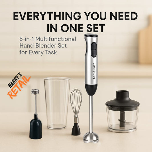 5-in-1 Hand Blender – Silver Crest SC-715 | 1000W Powerful Stick Blender | Chopper, Whisk, Frother & Beaker | Stainless Steel Shaft
