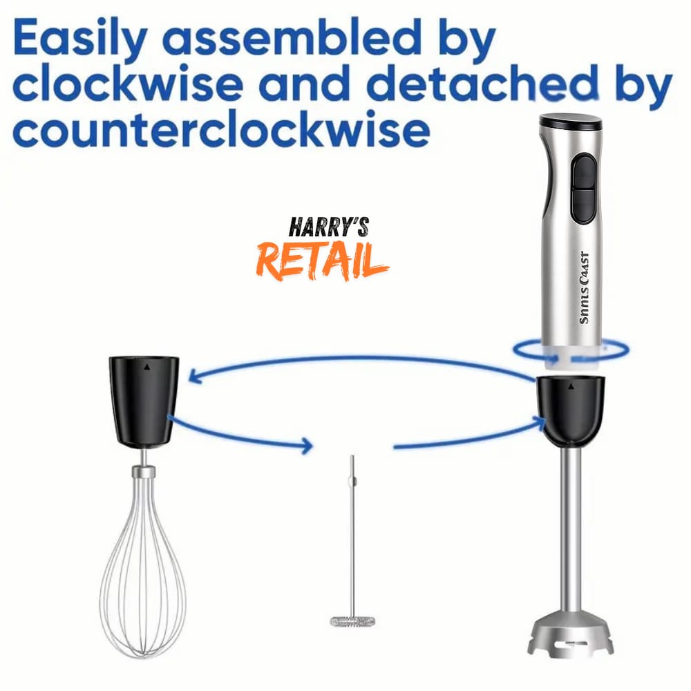 5-in-1 Hand Blender – Silver Crest SC-715 | 1000W Powerful Stick Blender | Chopper, Whisk, Frother & Beaker | Stainless Steel Shaft