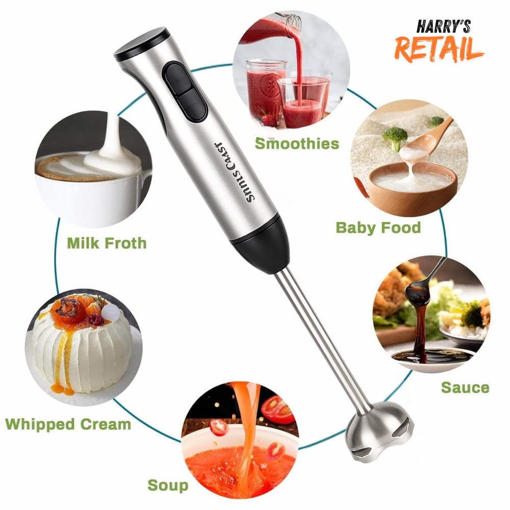 5-in-1 Hand Blender – Silver Crest SC-715 | 1000W Powerful Stick Blender | Chopper, Whisk, Frother & Beaker | Stainless Steel Shaft