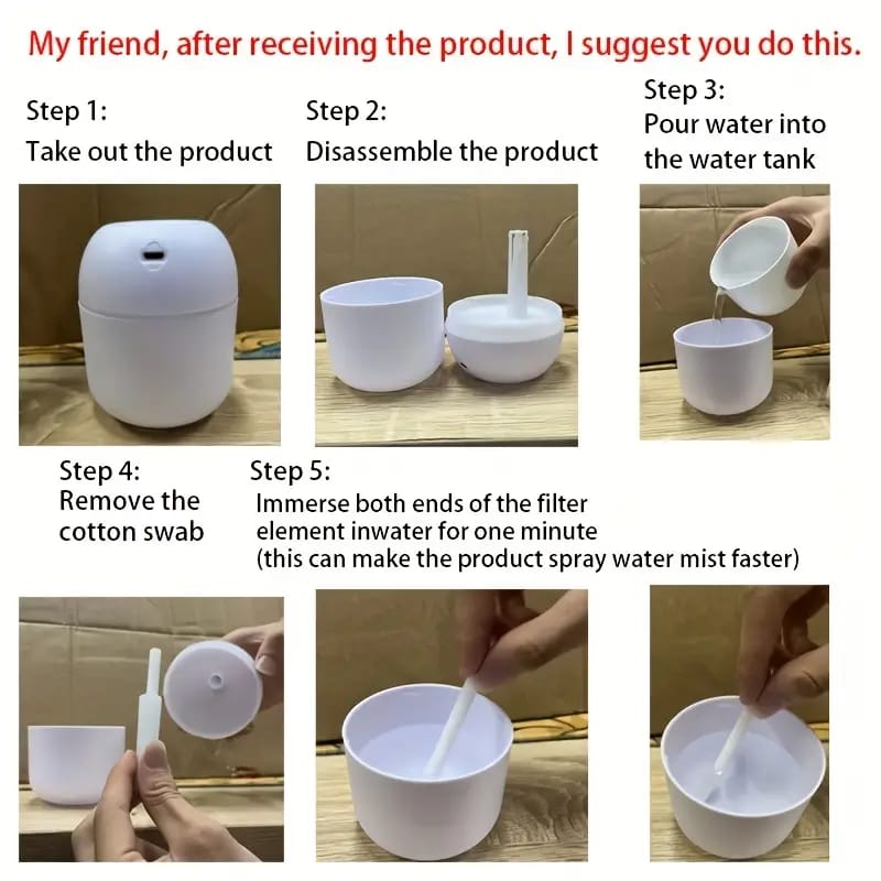 Mini Humidifier – Portable USB Air Humidifier & Essential Oil Diffuser | Ultrasonic Silent Mist Maker | LED Night Light | Air Freshener for Room, Car & Office