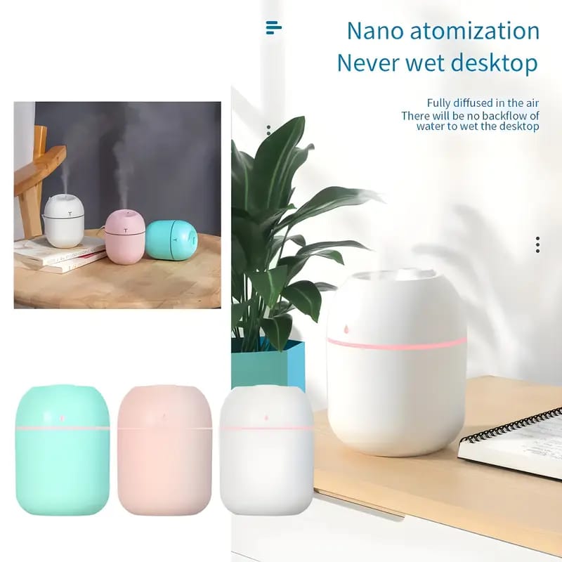 Mini Humidifier – Portable USB Air Humidifier & Essential Oil Diffuser | Ultrasonic Silent Mist Maker | LED Night Light | Air Freshener for Room, Car & Office