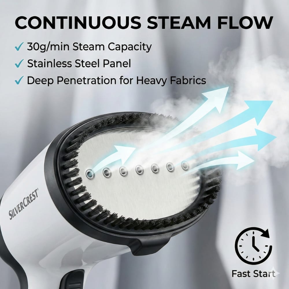Silver Crest Garment Steamer – 1600W Powerful Clothes Steamer | Fast Heat-Up Wrinkle Remover | 300ml Water Tank