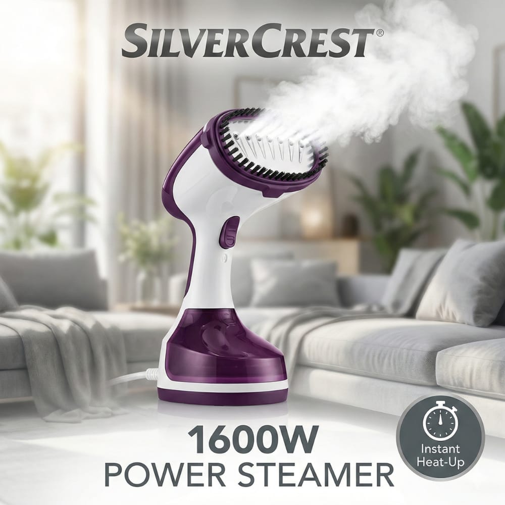 Silver Crest Garment Steamer – 1600W Powerful Clothes Steamer | Fast Heat-Up Wrinkle Remover | 300ml Water Tank
