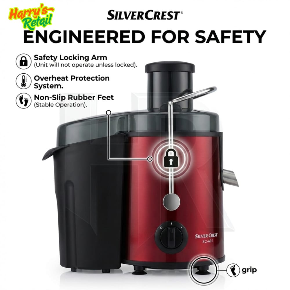 Silver Crest Electric Juicer Machine | Cold Press Juice Extractor | 65mm Wide Mouth | 1200ml Pulp Container | 500ml Juice Cup