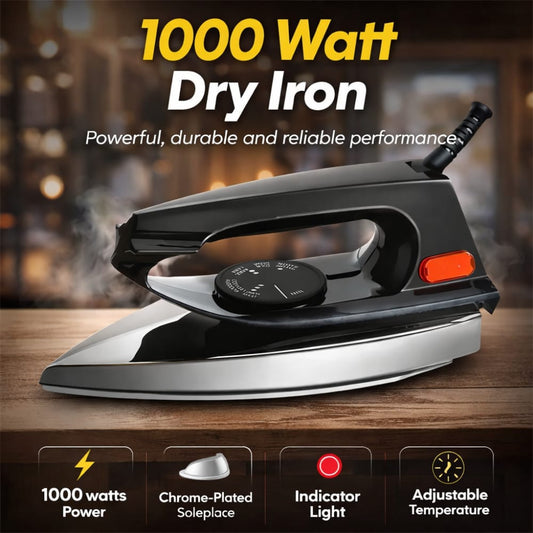 Dry Iron – 1000W Electric Iron for Clothes | 2 Years Warranty