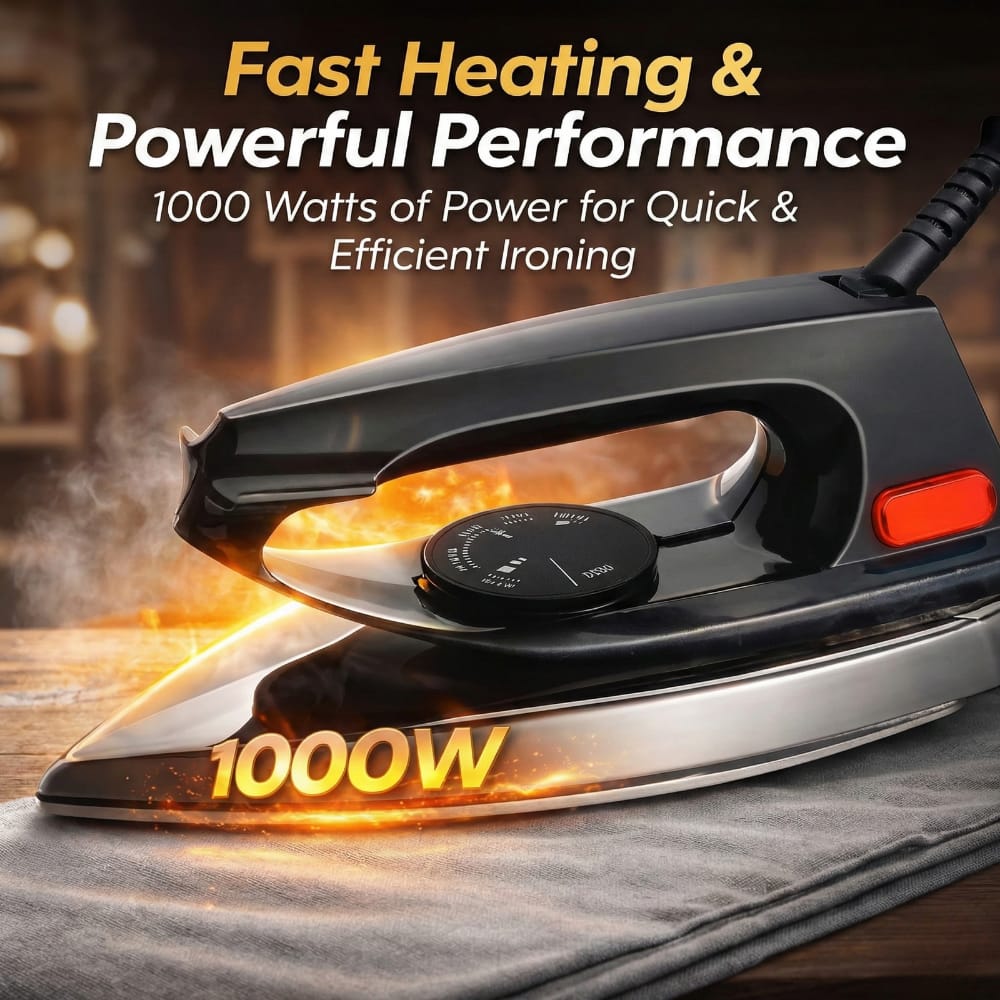 Dry Iron – 1000W Electric Iron for Clothes | 2 Years Warranty