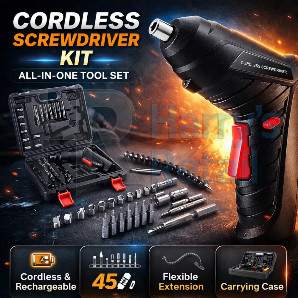 Cordless Screwdriver Drill – 47 PCS Mini Electric Screwdriver Kit | Rechargeable Power Drill with USB Charging | Forward & Reverse Rotation | Flexible Extension Shaft