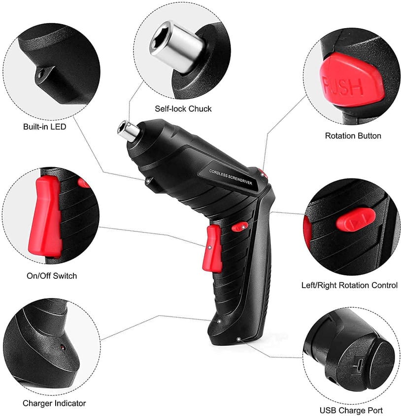 Cordless Screwdriver Drill – 47 PCS Mini Electric Screwdriver Kit | Rechargeable Power Drill with USB Charging | Forward & Reverse Rotation | Flexible Extension Shaft