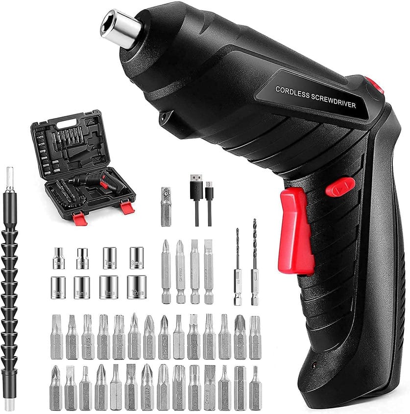 Cordless Screwdriver Drill – 47 PCS Mini Electric Screwdriver Kit | Rechargeable Power Drill with USB Charging | Forward & Reverse Rotation | Flexible Extension Shaft